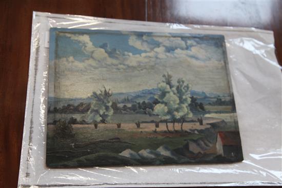 § Walter James Steggles (1908-1997) Suffolk landscape 9.75 x 12.75in. unframed